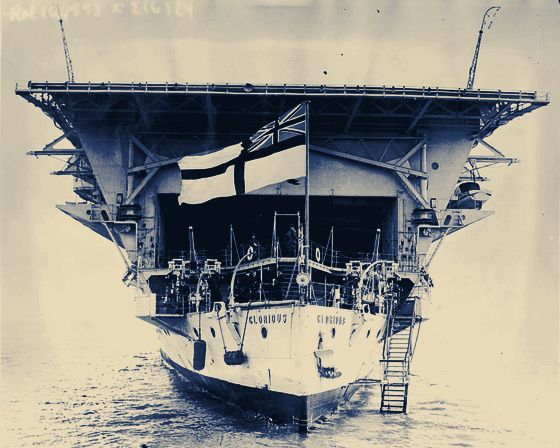 HMS Glorious at anchor, seen from astern